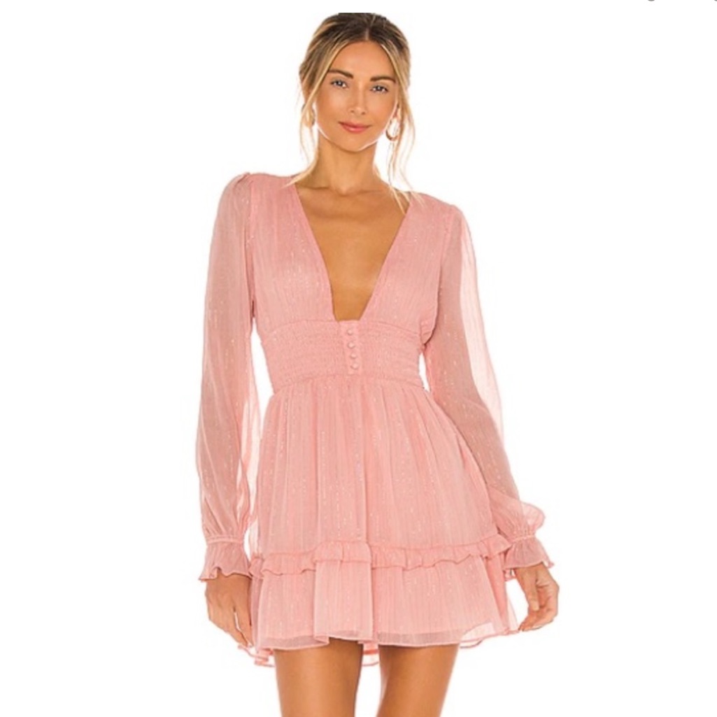 Lovers + Friends Blush Pink Deep V Tiered Mini Dress